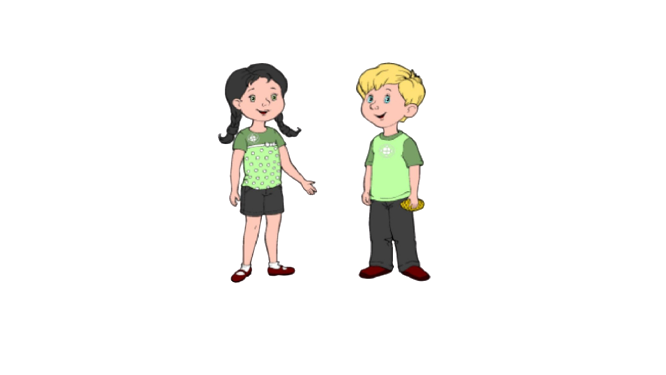 Duas crianças vestidas com camisetas verdes contendo logo da CEASA/PR