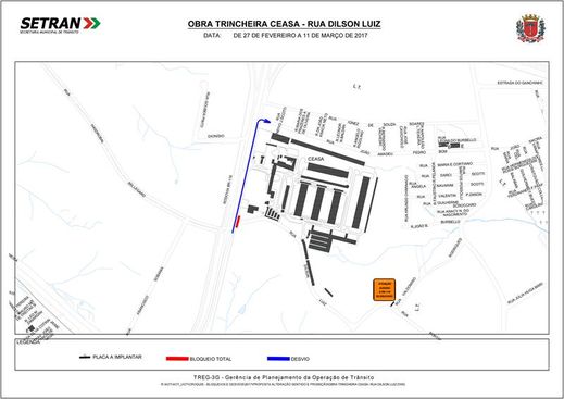 Mapa obras e ruas próximas a Ceasa Curitiba 