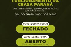 Ceasas do Paraná estarão fechadas nesta quinta-feira, 1º de maio
