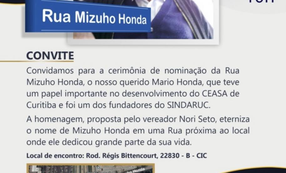 Mário Honda, permissionário da Ceasa vira nome de rua em Curitiba